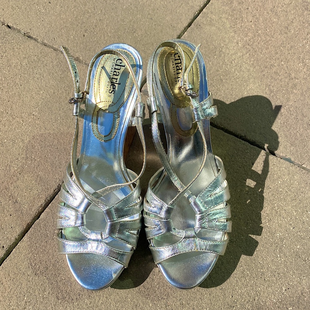 Charles by Charles David Silver Cork Wedges